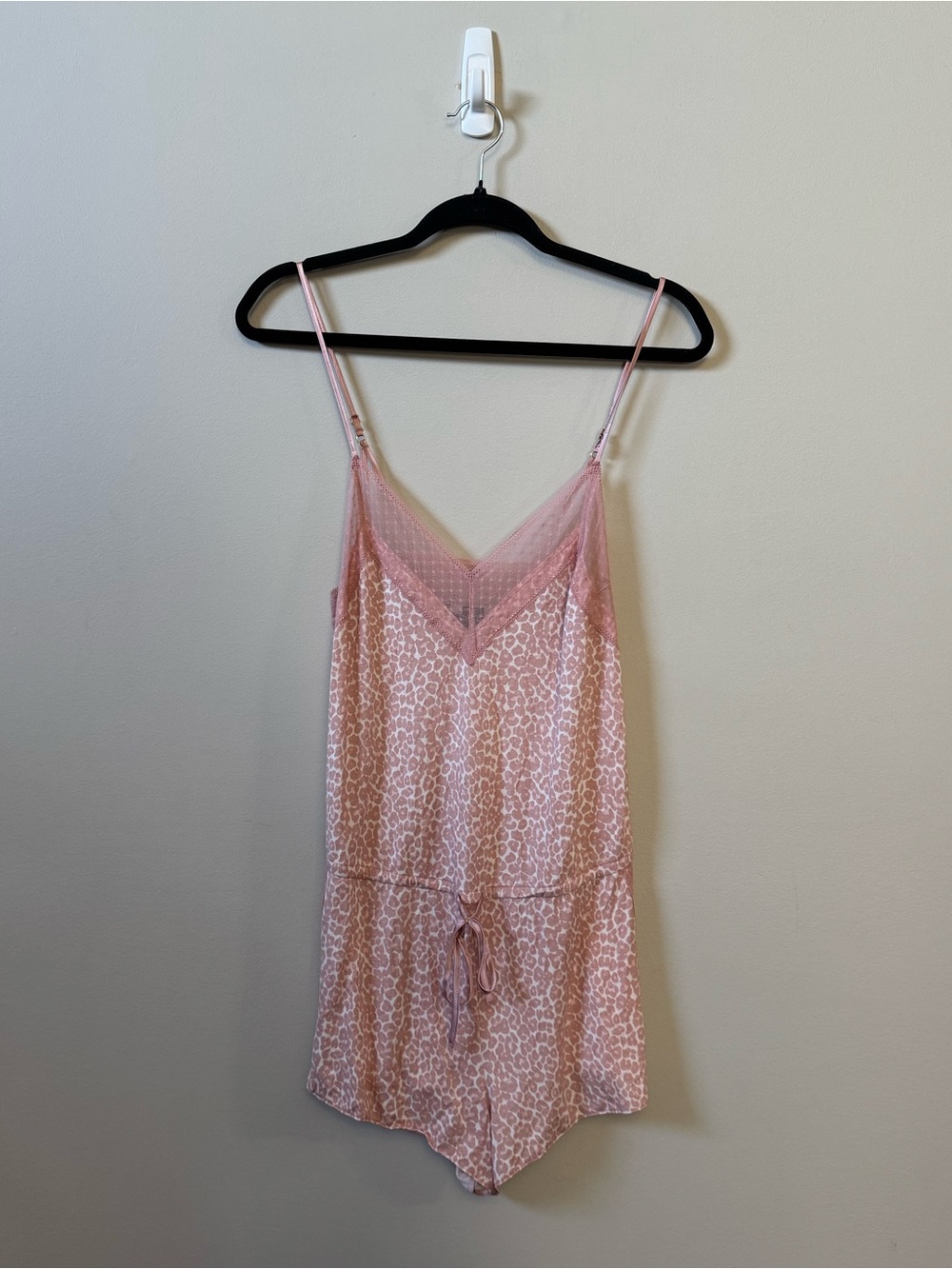 Victoria’s Secret light pink animal print lace trim lingerie romper one piece